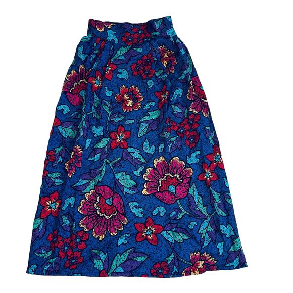 American Vintage Dresses & Skirts - Vintage Floral Boho Midi Skirt High Waisted Pleated Colorful Retro Cottagecore